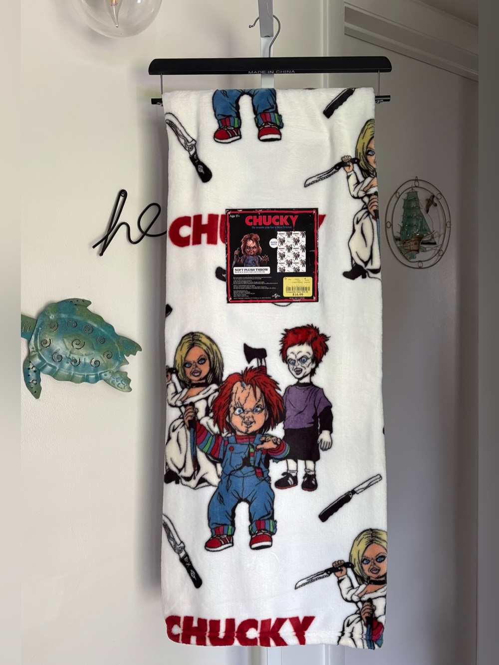NEW Chucky & Tiffany Halloween Throw Blanket 50”x70” White